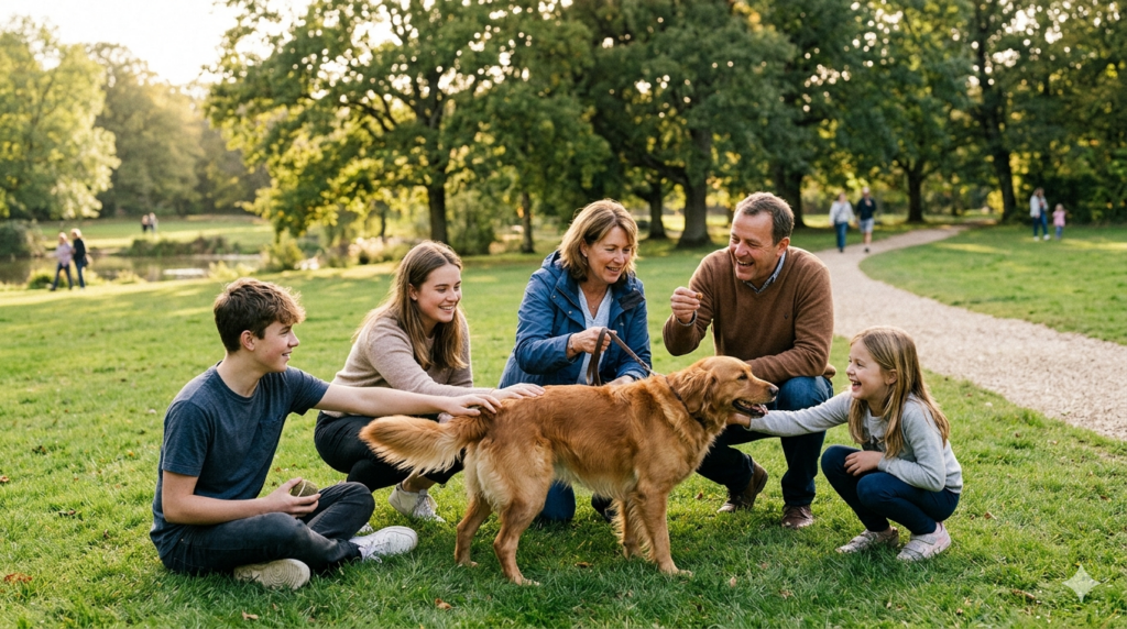 une famille et son chien
